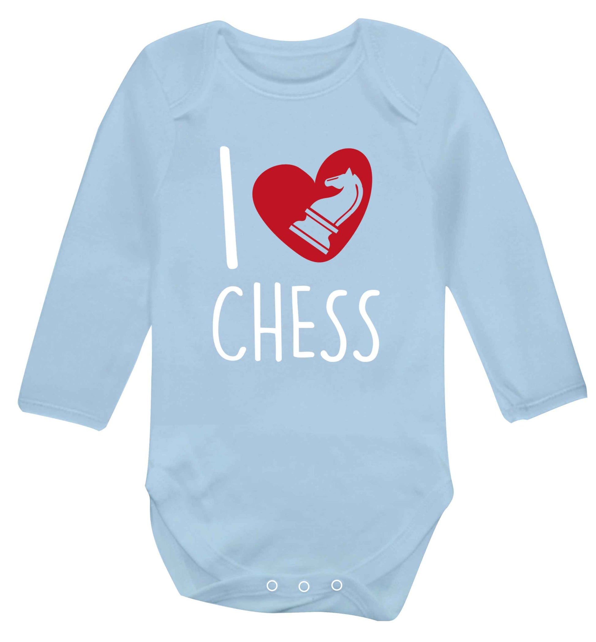 I love chess Baby Vest long sleeved pale blue 6-12 months