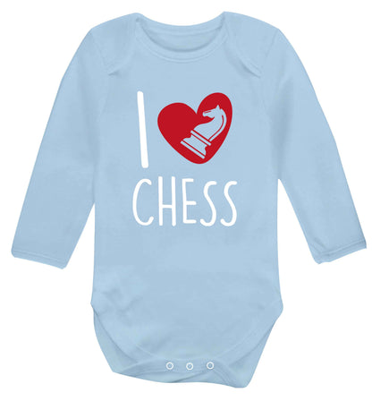 I love chess Baby Vest long sleeved pale blue 6-12 months