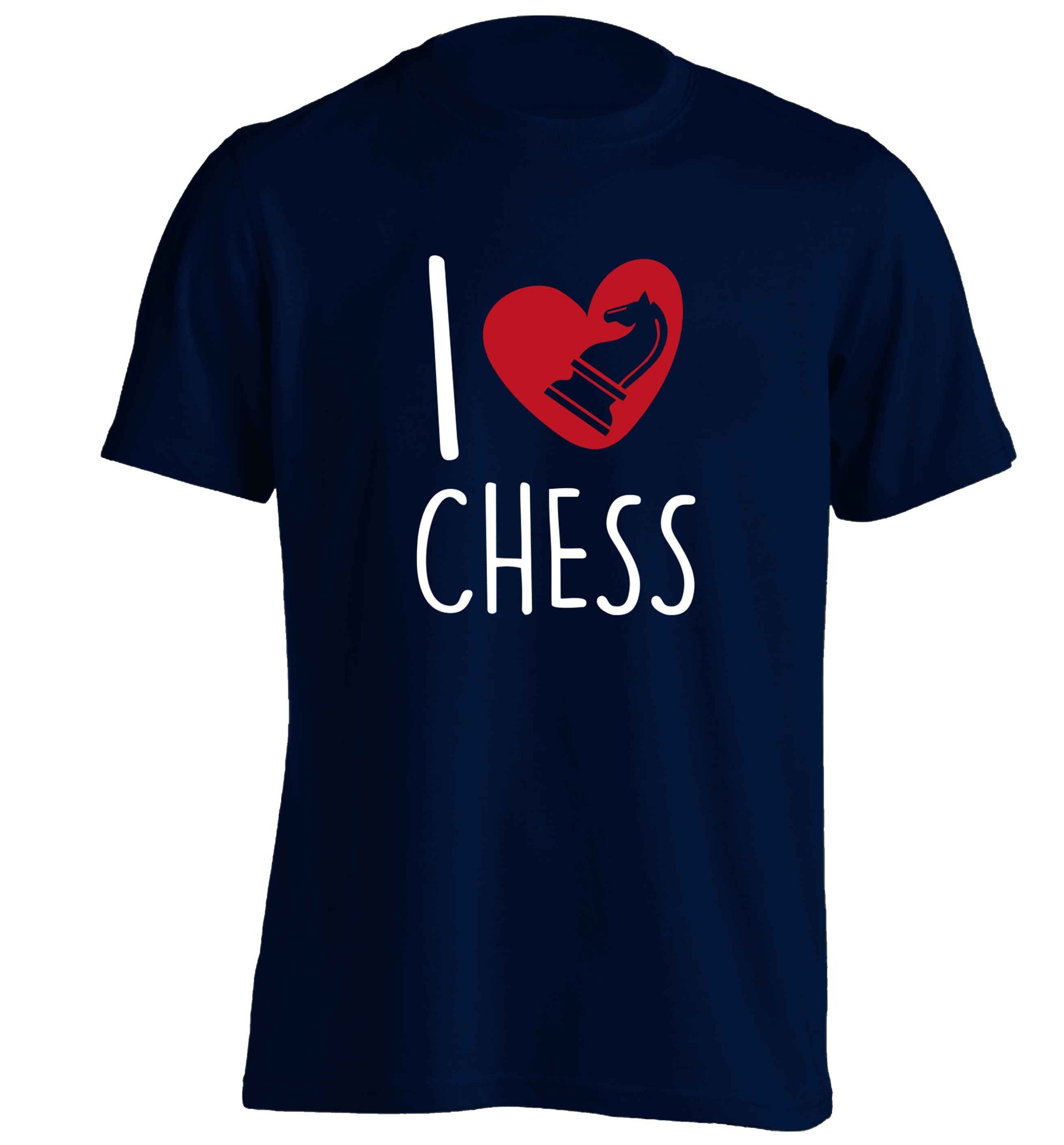 I love chess adults unisex navy Tshirt 2XL