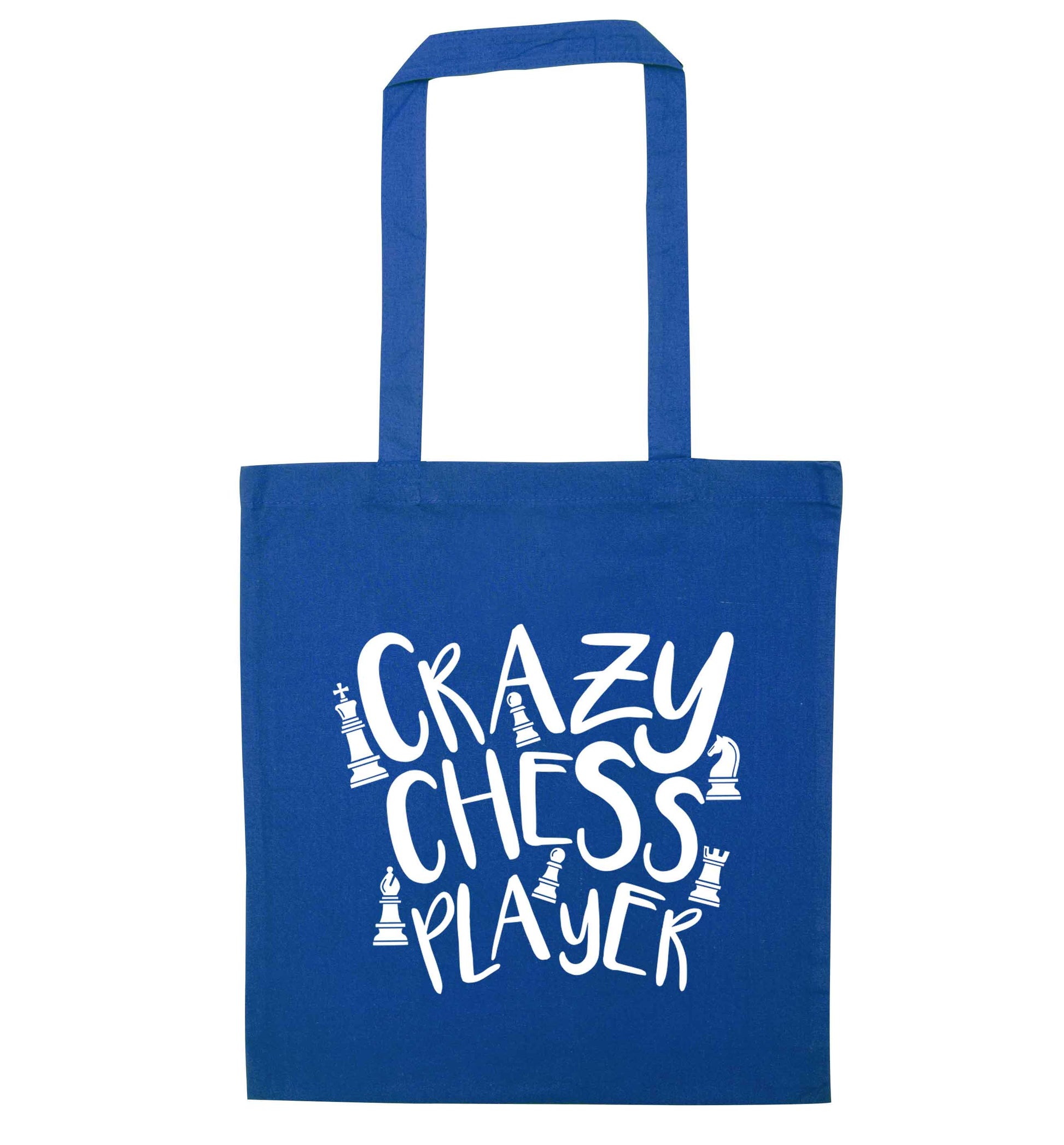 Crazy chess player blue tote bag