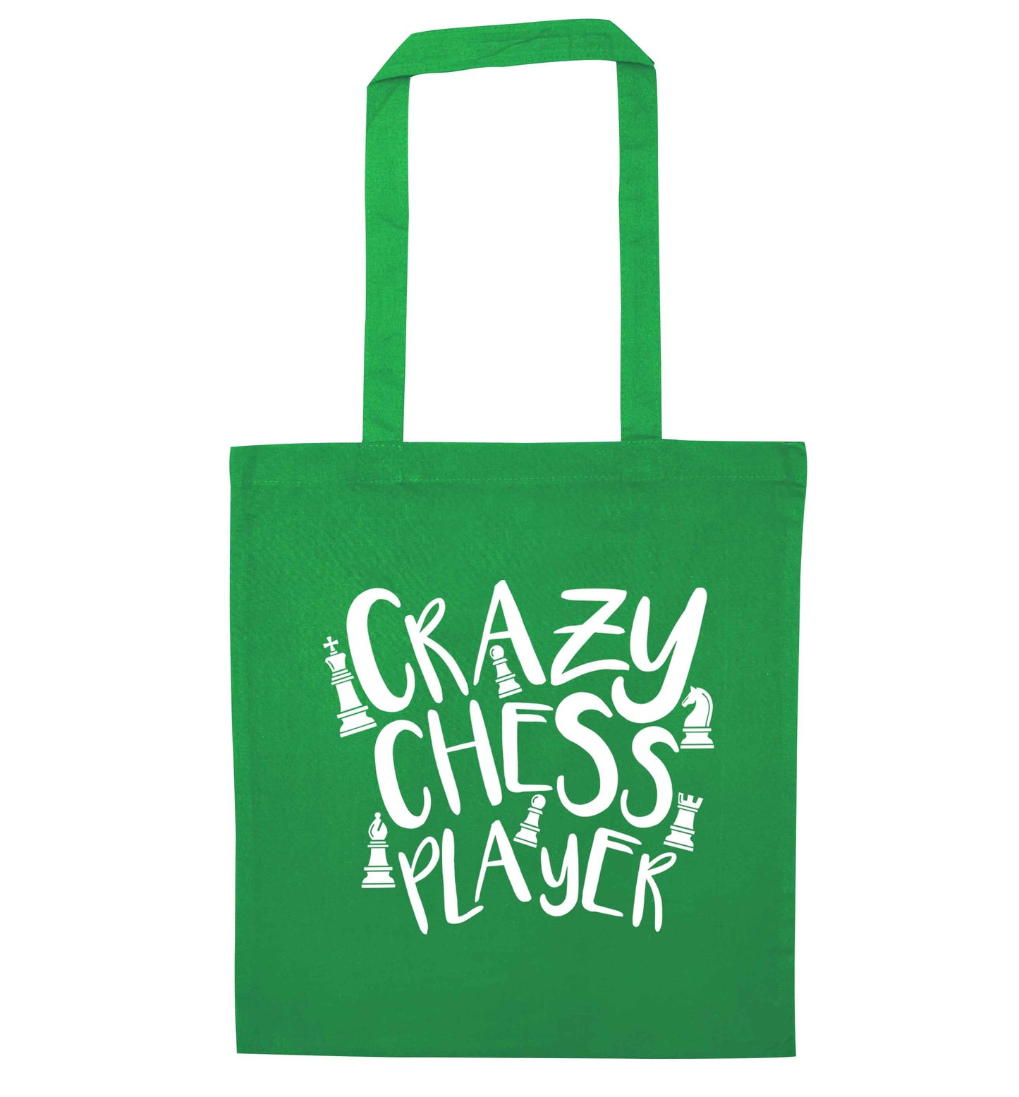 Crazy chess player green tote bag