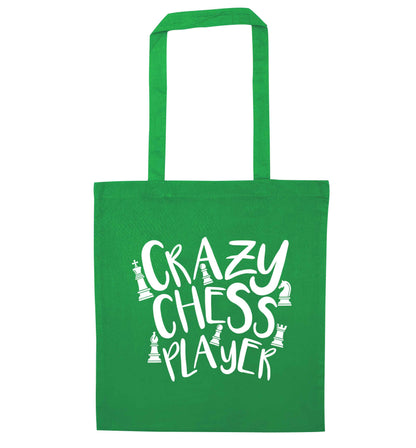 Crazy chess player green tote bag