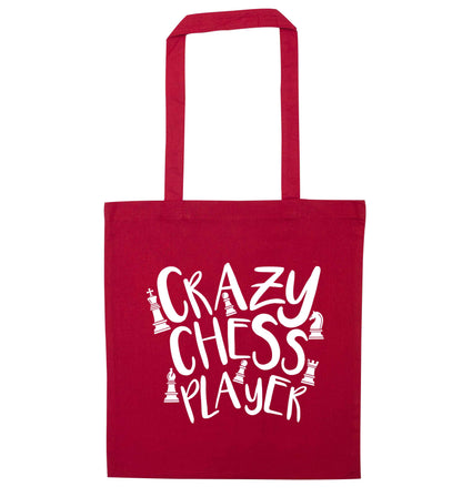 Crazy chess player red tote bag