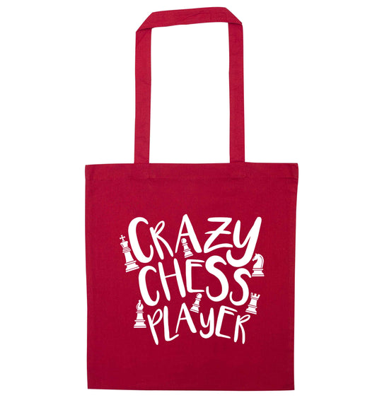 Crazy chess player red tote bag