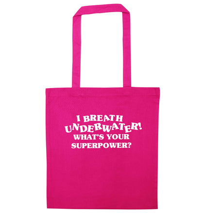 I breath underwater what's your superpower? pink tote bag