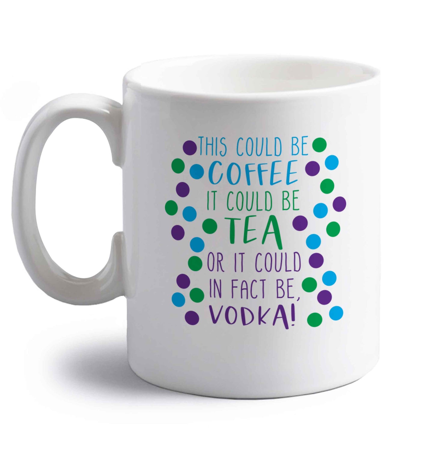 This could be tea, it could be coffee, or it could in fact be vodka right handed white ceramic mug 