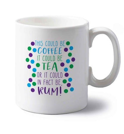 This could be tea, it could be coffee, or it could in fact be rum left handed white ceramic mug 