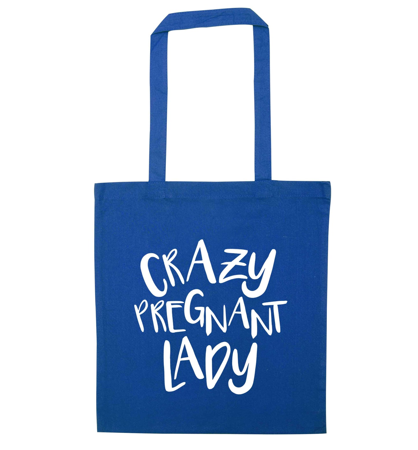 Crazy pregnant lady blue tote bag