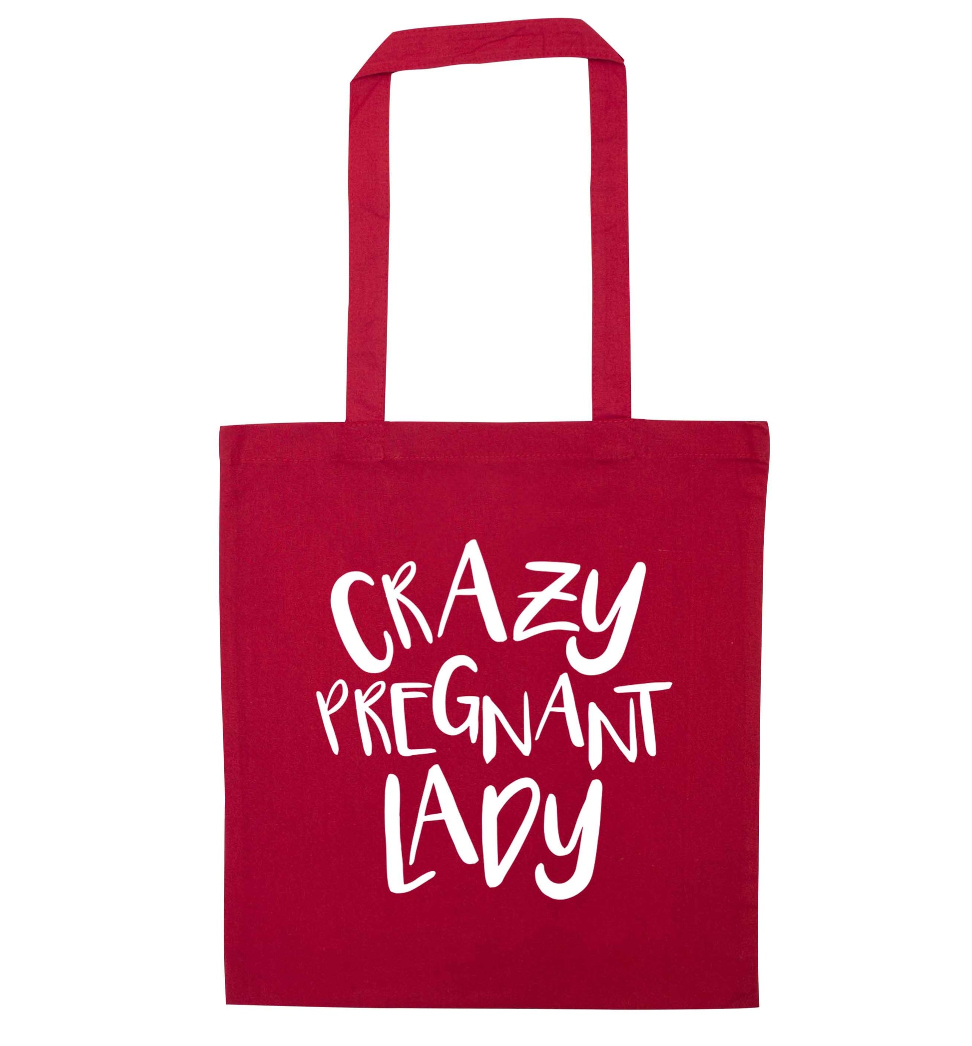 Crazy pregnant lady red tote bag