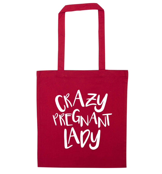 Crazy pregnant lady red tote bag