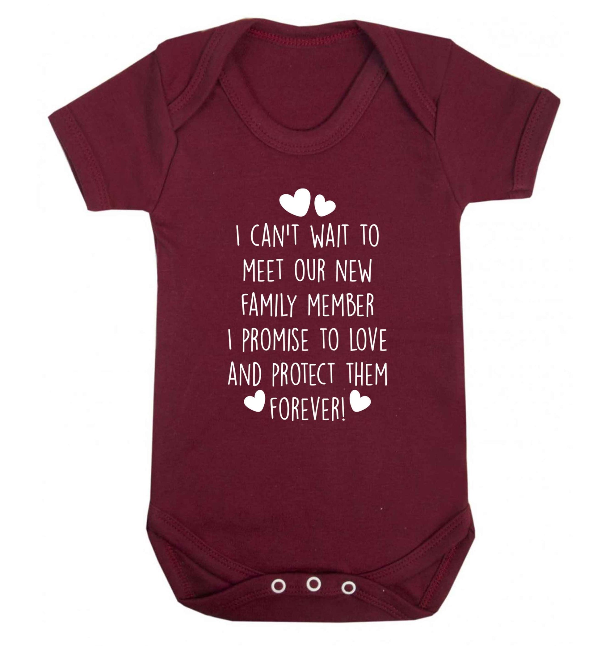 I can't wait to meet our new family member I promise to love and protect them foreverBaby Vest maroon 18-24 months