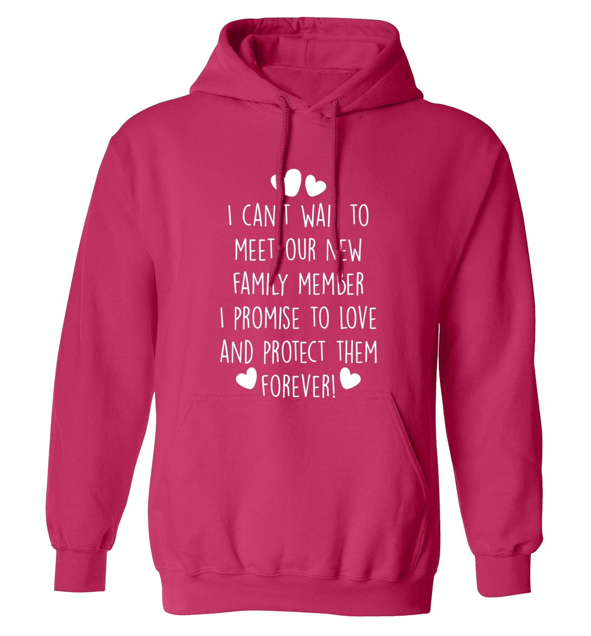 I can't wait to meet our new family member I promise to love and protect them foreveradults unisex pink hoodie 2XL