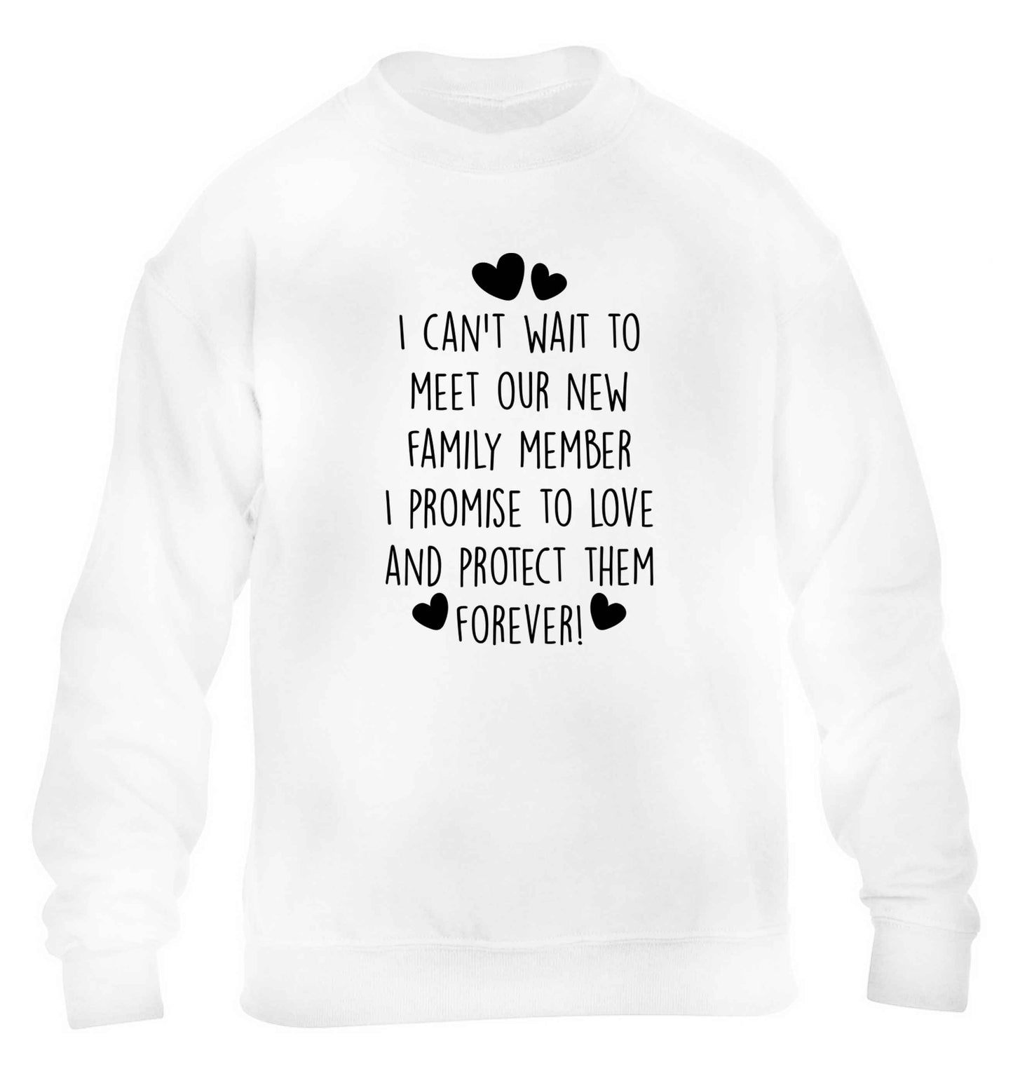 I can't wait to meet our new family member I promise to love and protect them foreverchildren's white sweater 12-13 Years