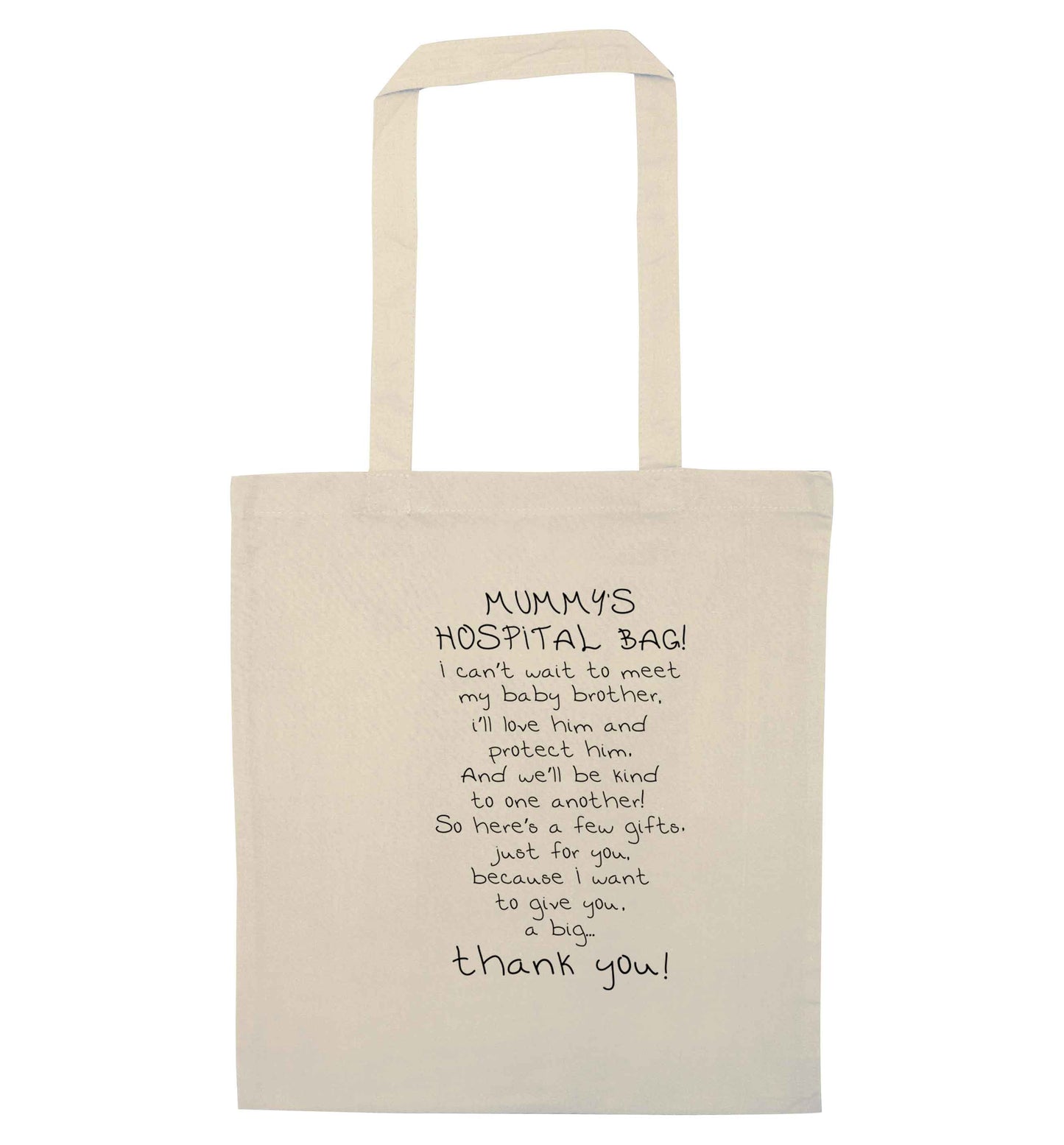 Mummy's hospital bag poem baby brother natural tote bag