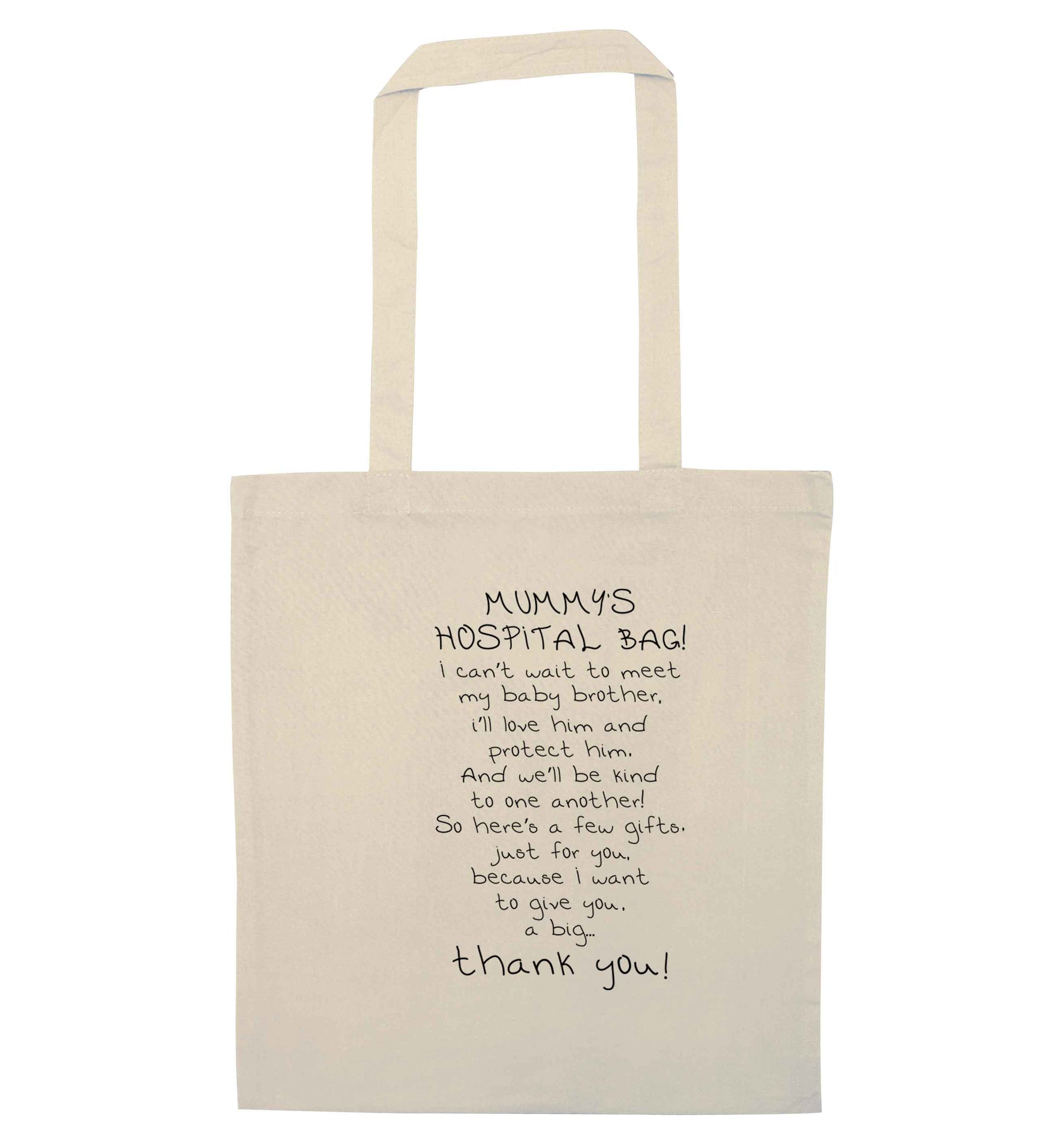 Mummy's hospital bag poem baby brother natural tote bag