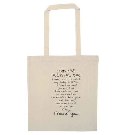 Mummy's hospital bag poem baby brother natural tote bag