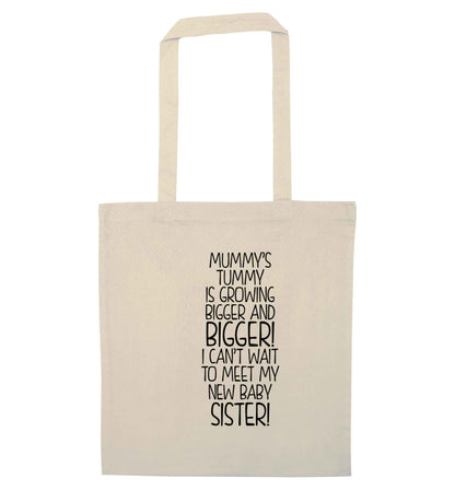 Mummy's tummy is growing bigger and bigger I can't wait to meet my new baby sister! natural tote bag