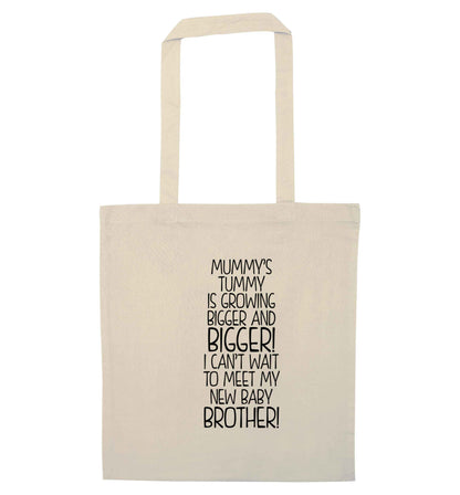 Mummy's tummy is growing bigger and bigger I can't wait to meet my new baby brother! natural tote bag