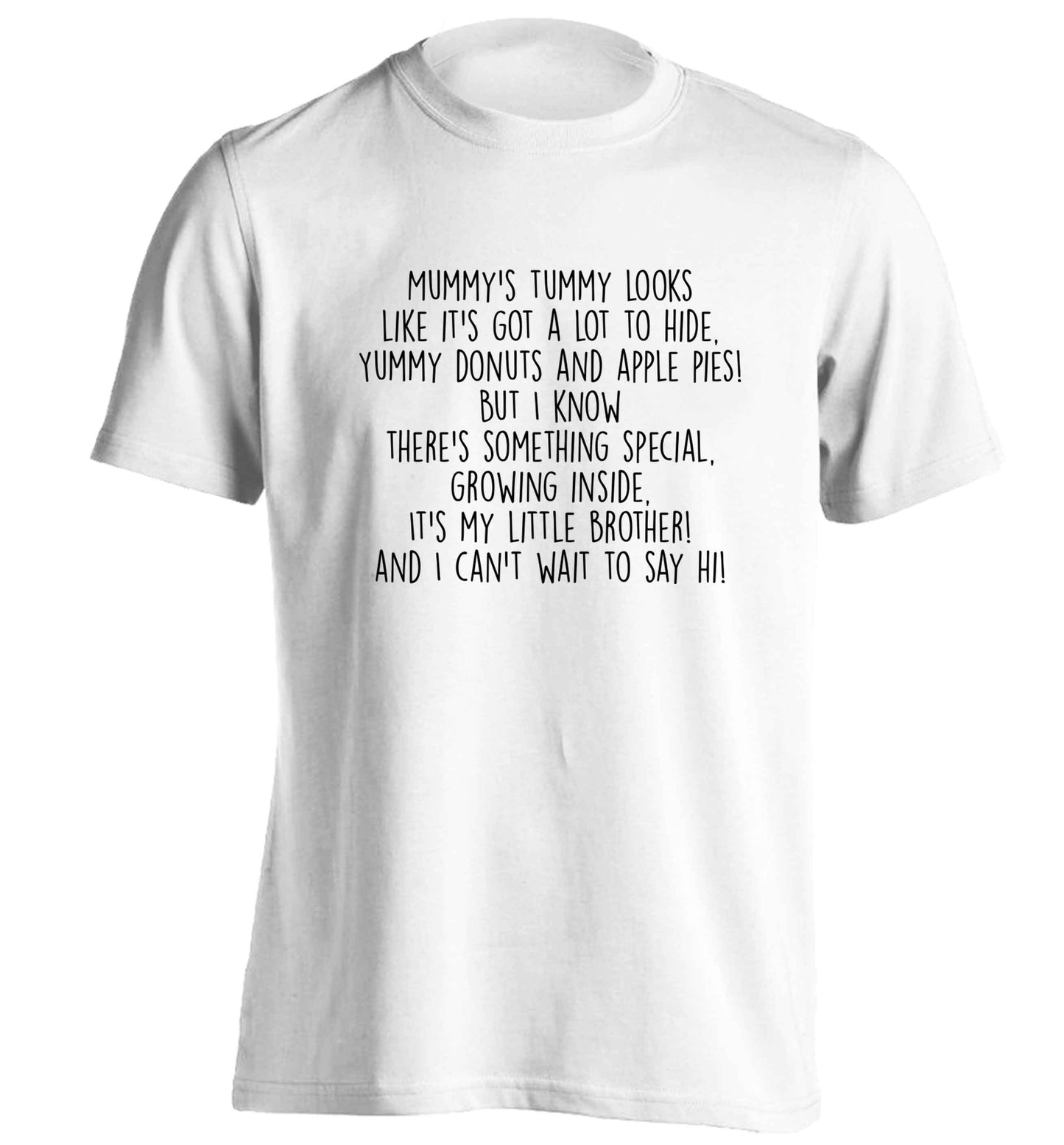 Something special growing inside it's my little brother I can't wait to say hi! adults unisex white Tshirt 2XL