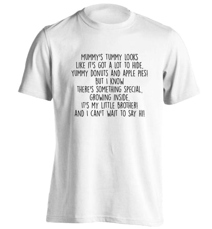 Something special growing inside it's my little brother I can't wait to say hi! adults unisex white Tshirt 2XL