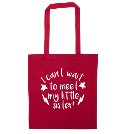 Something special growing inside it's my little sister I can't wait to say hi! red tote bag