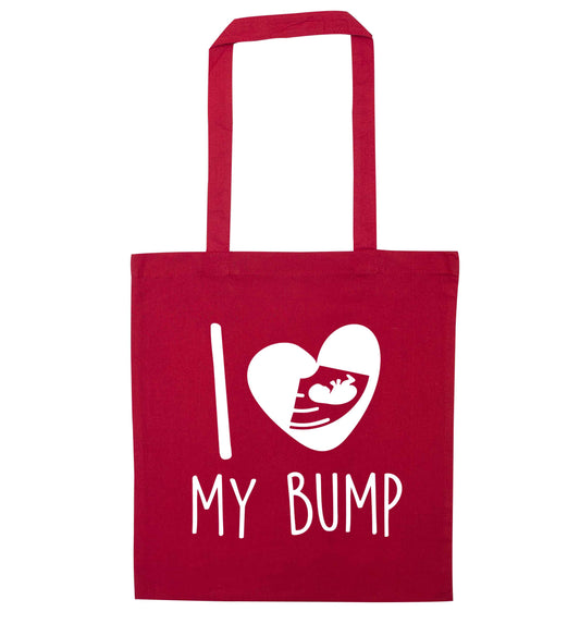 I love my bump red tote bag