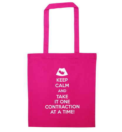 Keep calm and take it one contraction at a time pink tote bag