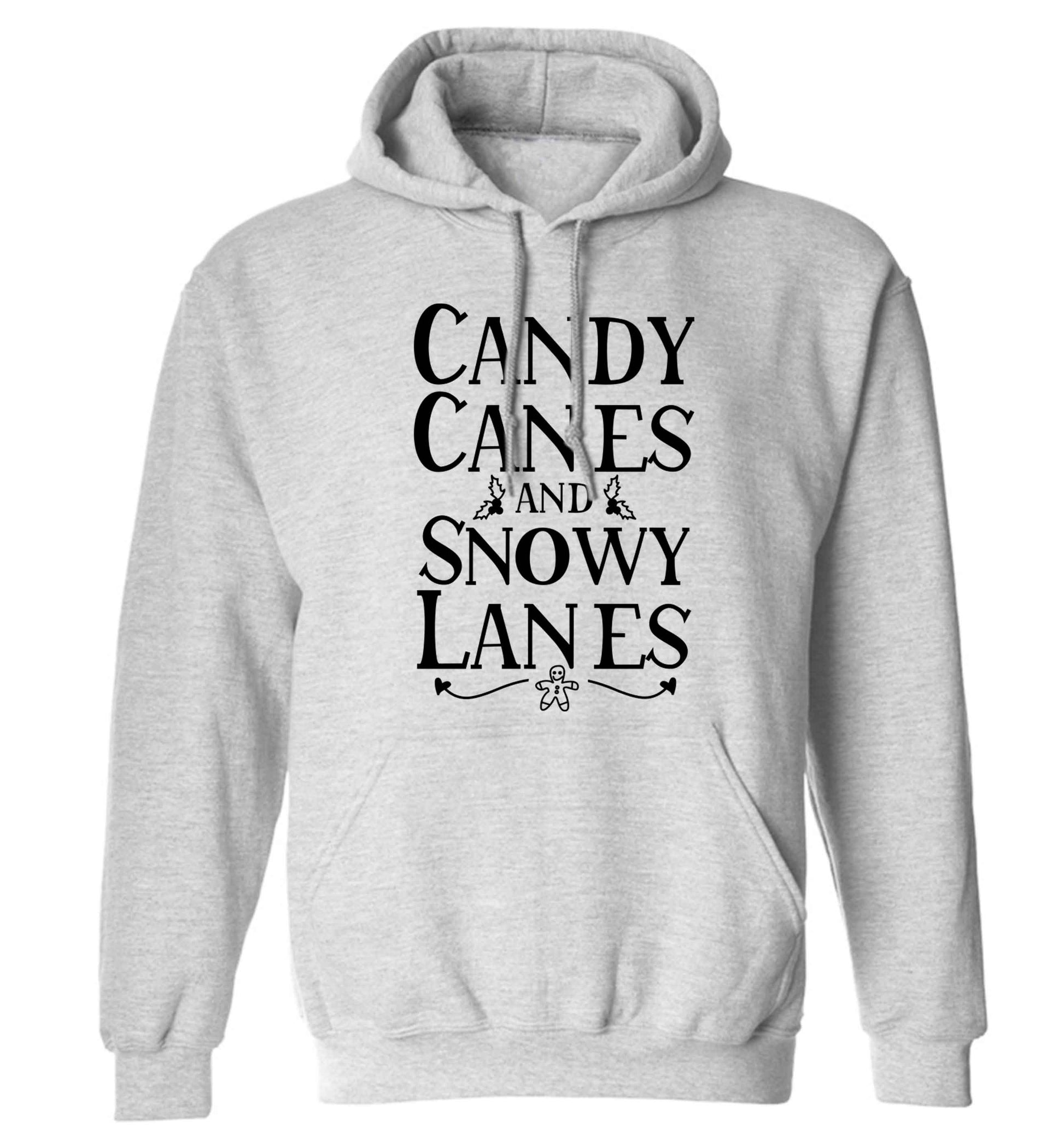 Candy canes and snowy lanes adults unisex grey hoodie 2XL