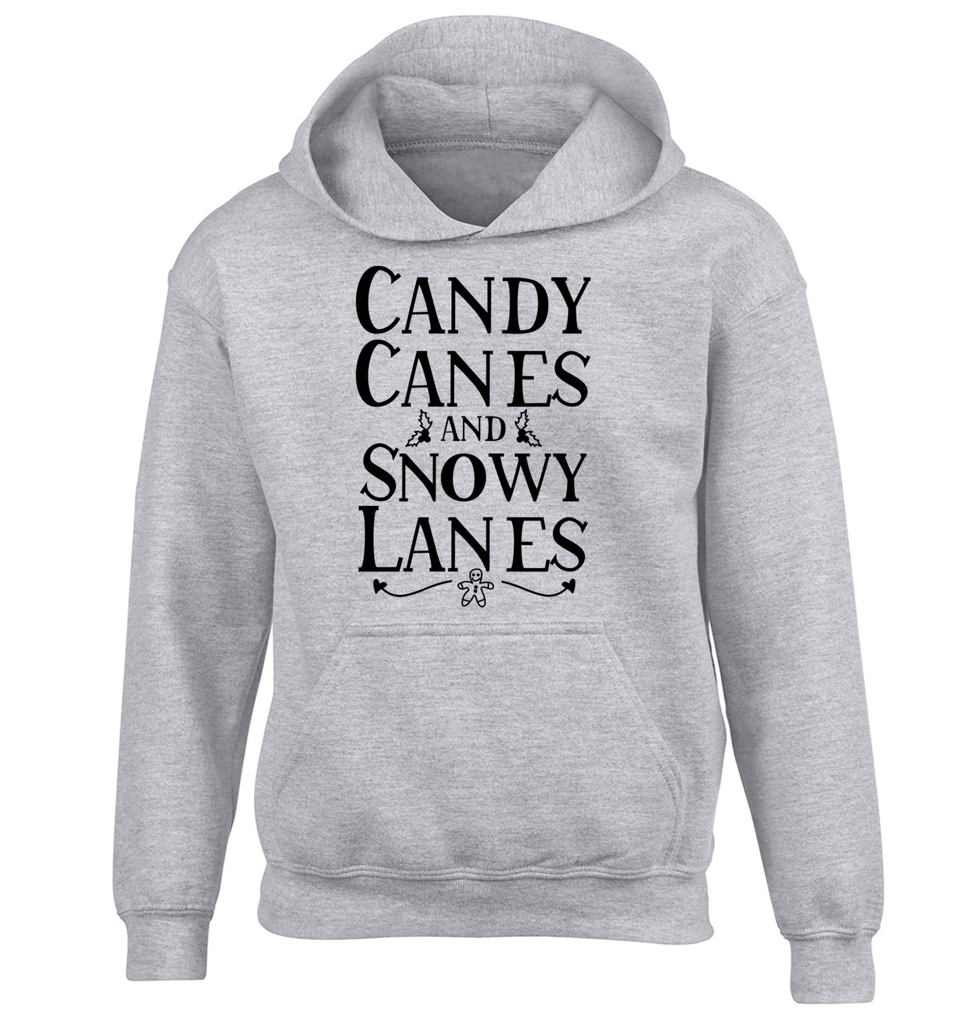 Candy canes and snowy lanes children's grey hoodie 12-13 Years