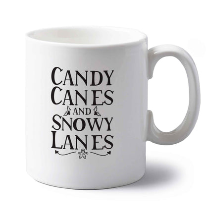 Candy canes and snowy lanes left handed white ceramic mug 