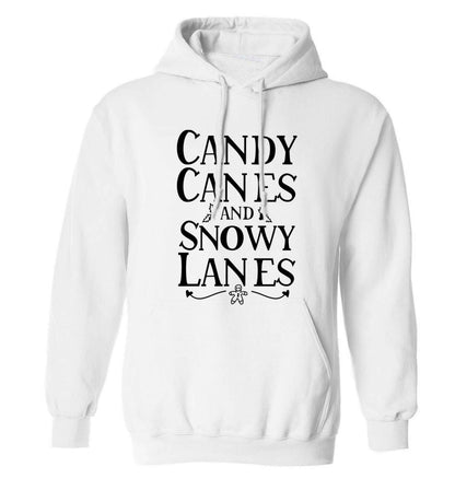 Candy canes and snowy lanes adults unisex white hoodie 2XL