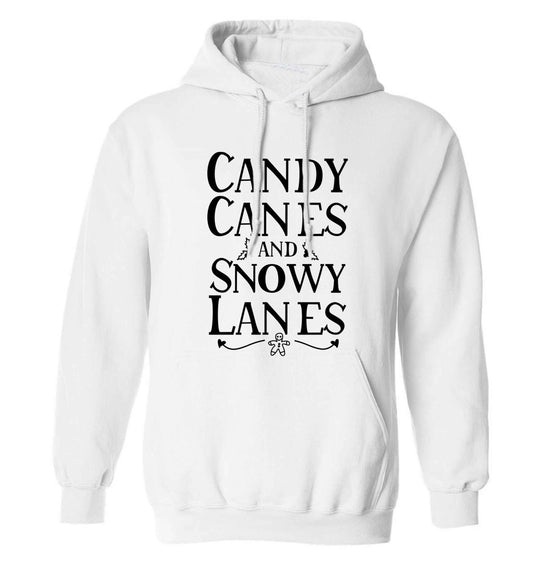 Candy canes and snowy lanes adults unisex white hoodie 2XL