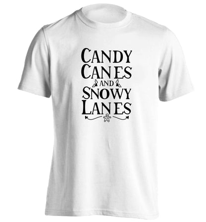 Candy canes and snowy lanes adults unisex white Tshirt 2XL