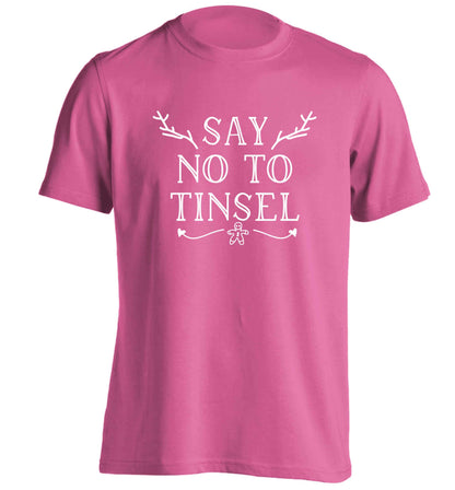 Say no to tinsel adults unisex pink Tshirt 2XL