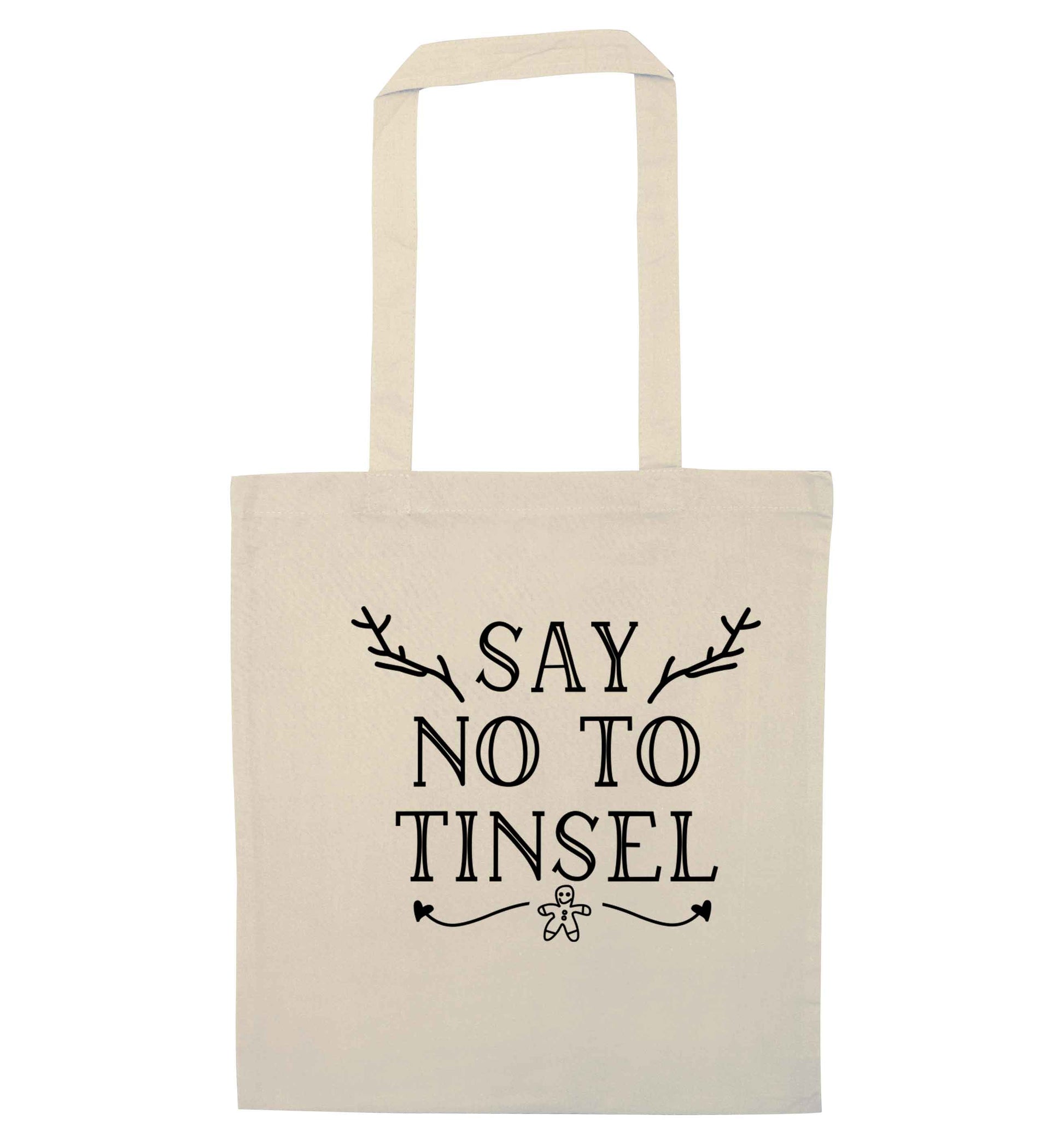 Say no to tinsel natural tote bag