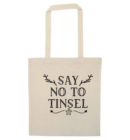 Say no to tinsel natural tote bag