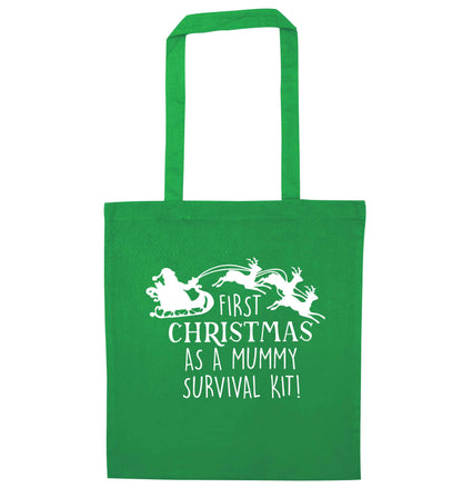 First Christmas as a mummy survival kit green tote bag