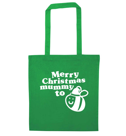 Merry Christmas mummy to be green tote bag