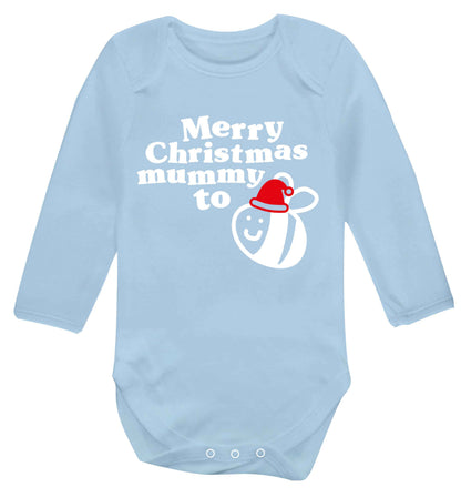 Merry Christmas mummy to be Baby Vest long sleeved pale blue 6-12 months