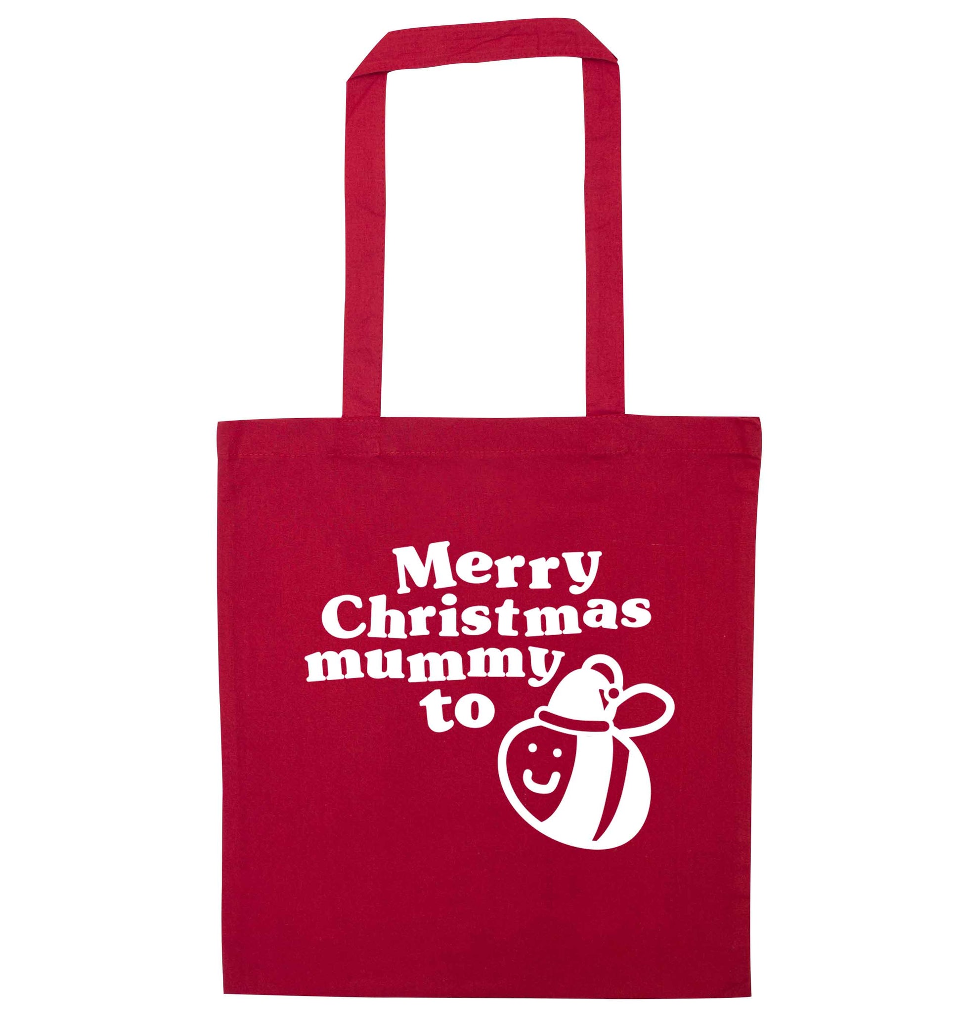 Merry Christmas mummy to be red tote bag
