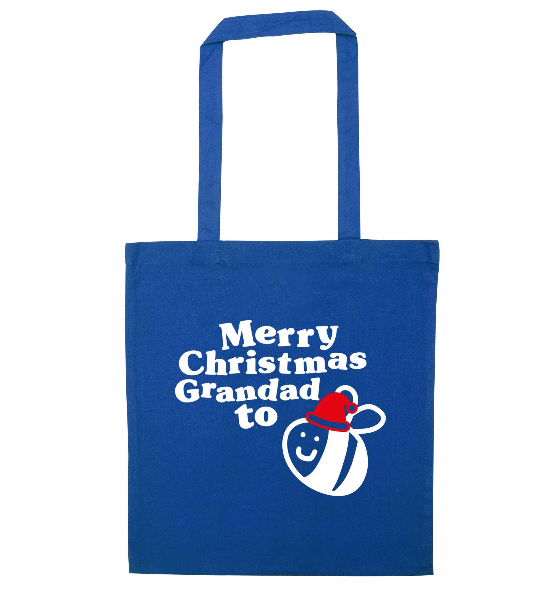 Merry Christmas grandad to be blue tote bag