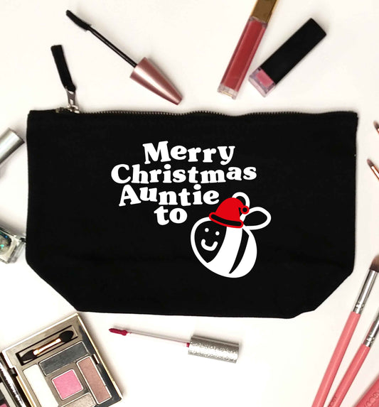 Merry Christmas auntie to be black makeup bag