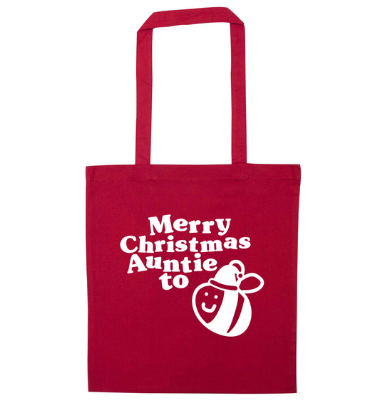 Merry Christmas auntie to be red tote bag