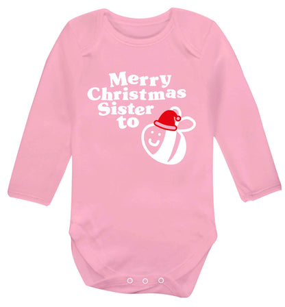 Merry Christmas sister to be Baby Vest long sleeved pale pink 6-12 months