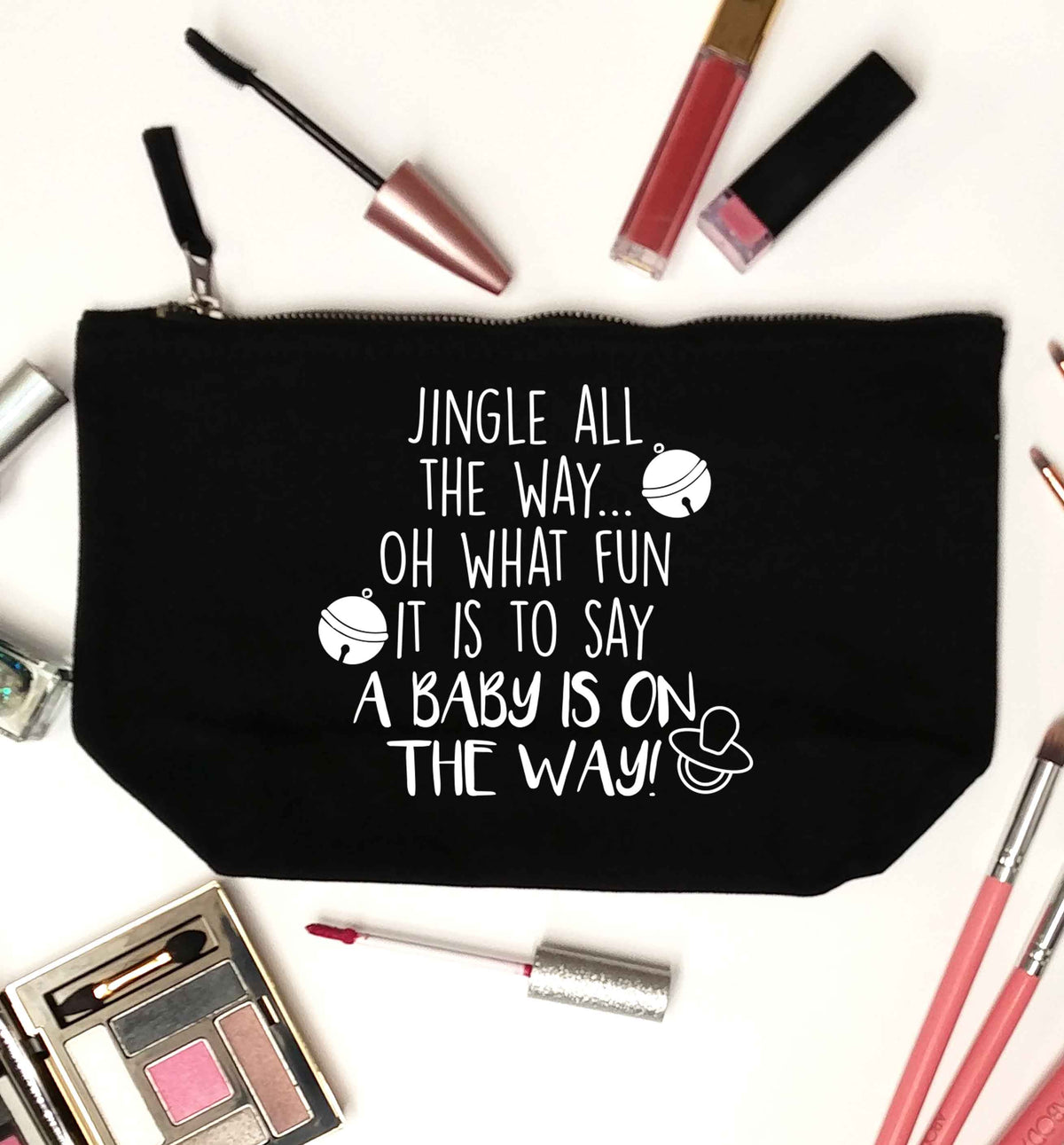 Oh what fun it is to say a baby is on the way! black makeup bag