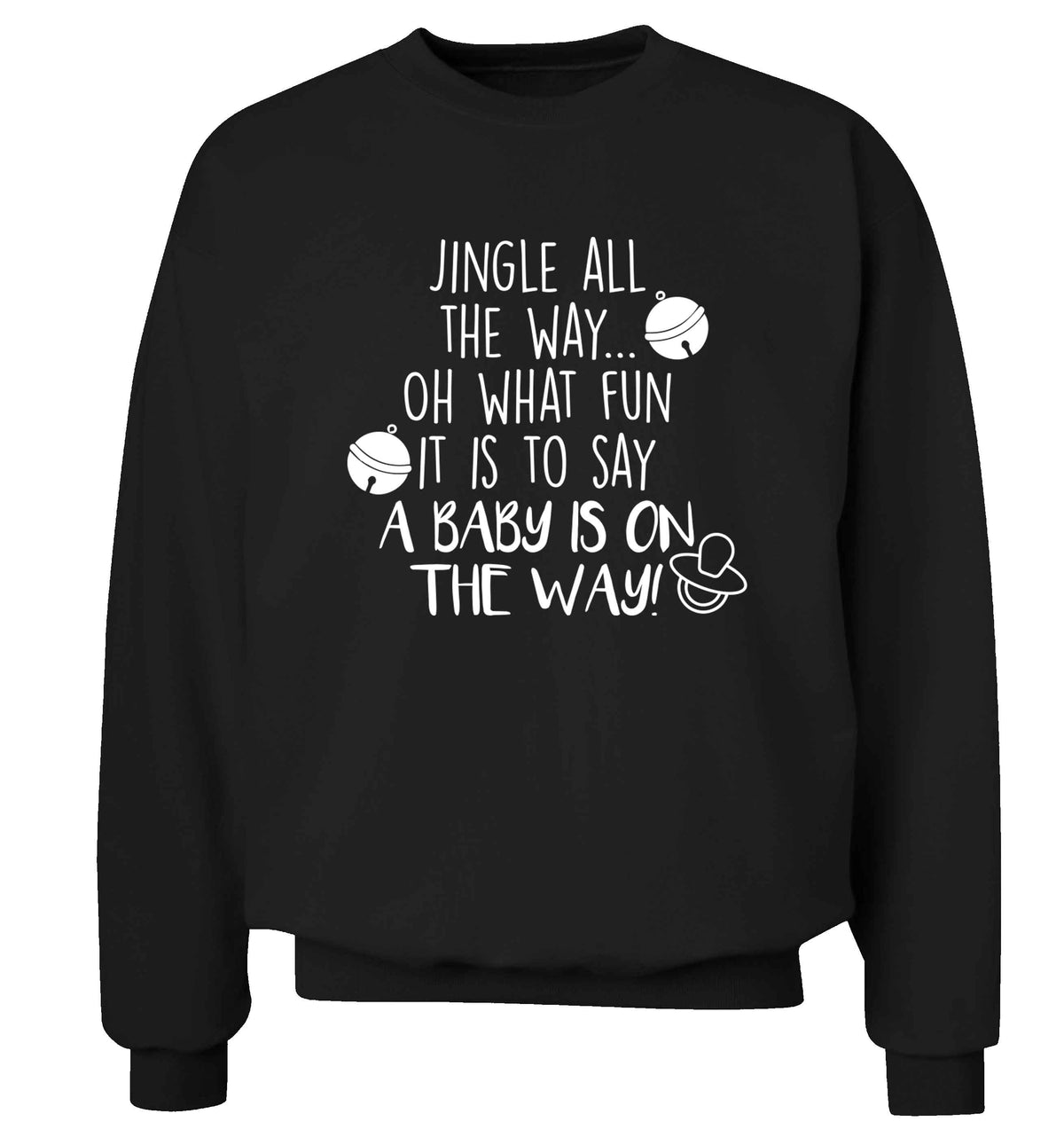 Oh what fun it is to say a baby is on the way! Adult's unisex black Sweater 2XL