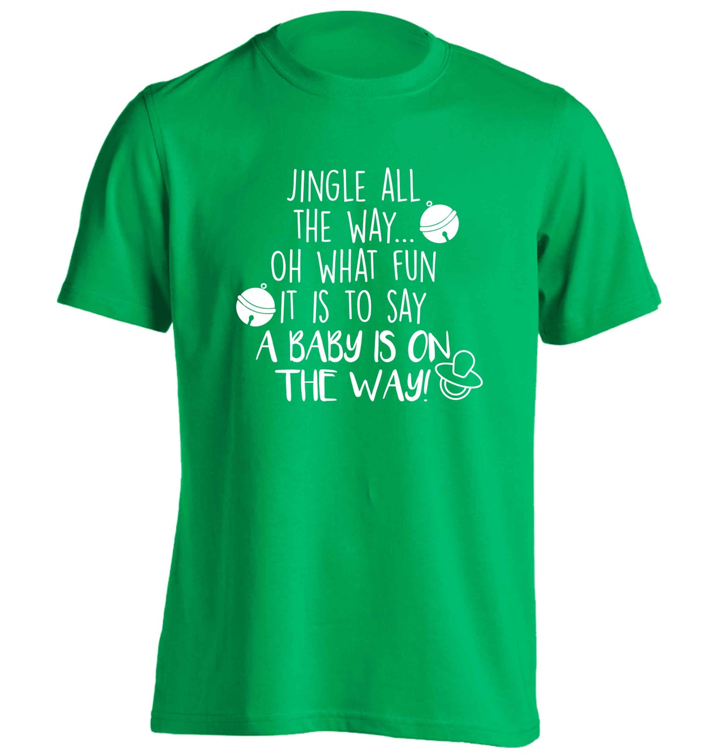 Oh what fun it is to say a baby is on the way! adults unisex green Tshirt 2XL