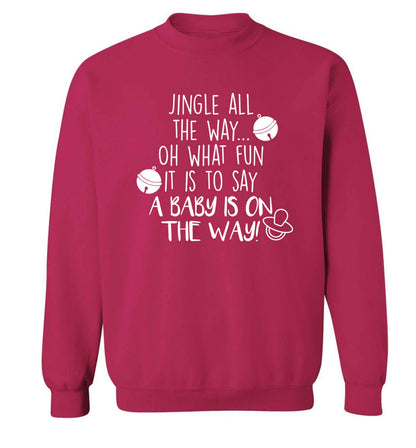 Oh what fun it is to say a baby is on the way! Adult's unisex pink Sweater 2XL