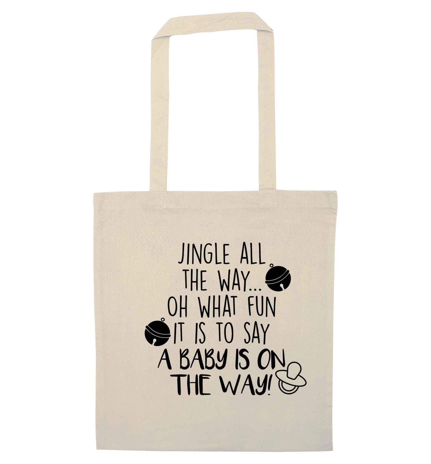 Oh what fun it is to say a baby is on the way! natural tote bag