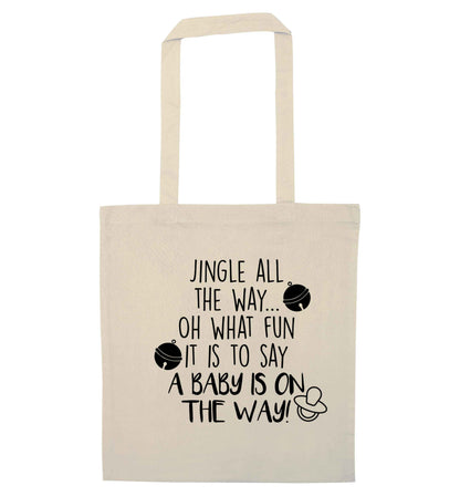 Oh what fun it is to say a baby is on the way! natural tote bag